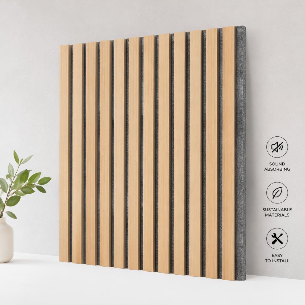 Acoustic Timber Panels – Natural Oak (Grey back) (2400x600mm)
